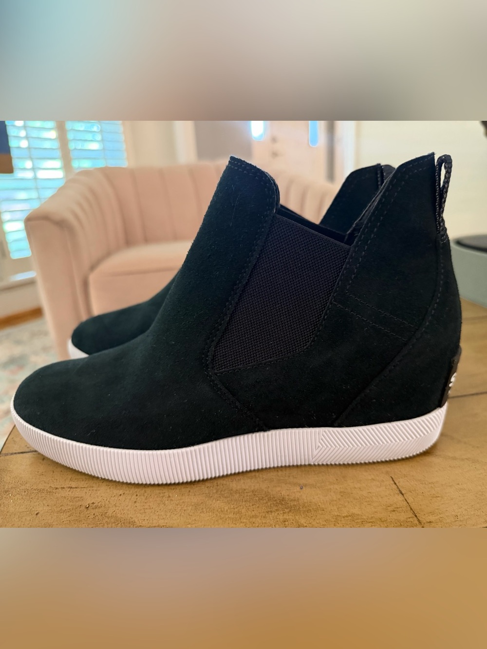 Sorel Black Wedge Sneaker Boot with White Sole - Women